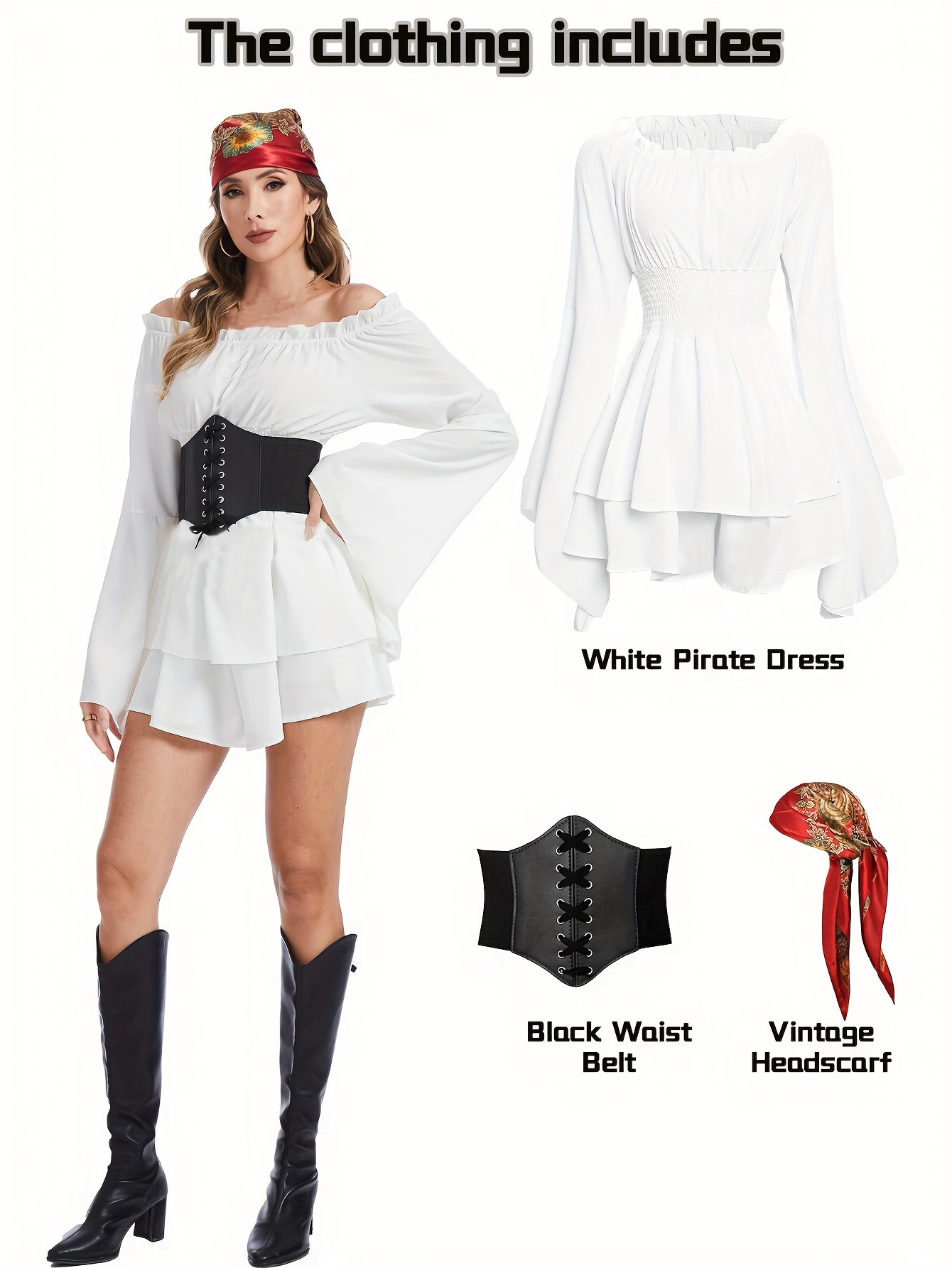 women spring summer shoulder ruffle dress pirate costume - Temu