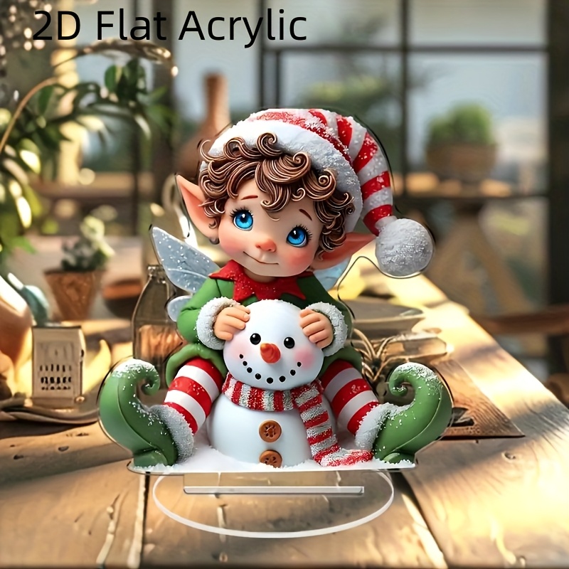 

2d Flat, 2d Flat Acrylic Christmas Elf 2d Flat Acrylic Desktop Decoration 7.08in X 6.49in - Bedroom, Cafe, Living Room, Etc. - Ideal Indoor/outdoor Holiday Art, Home And Office Decoration, Great Gift