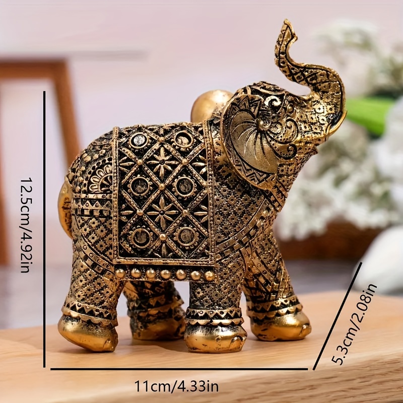 TEMU 1pc Lucky Wealth Elephant Ornament, Resin Statue Art Craft, For Bookshelf Home Living Room Office Cafe Decor, Room Tabletop Display Entryway Decor