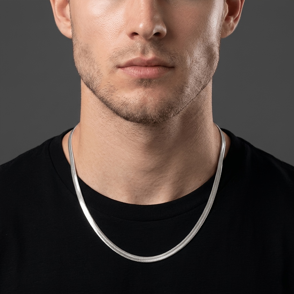 Men's Silvery Flat Snake Chain Necklace — 23 Inch
