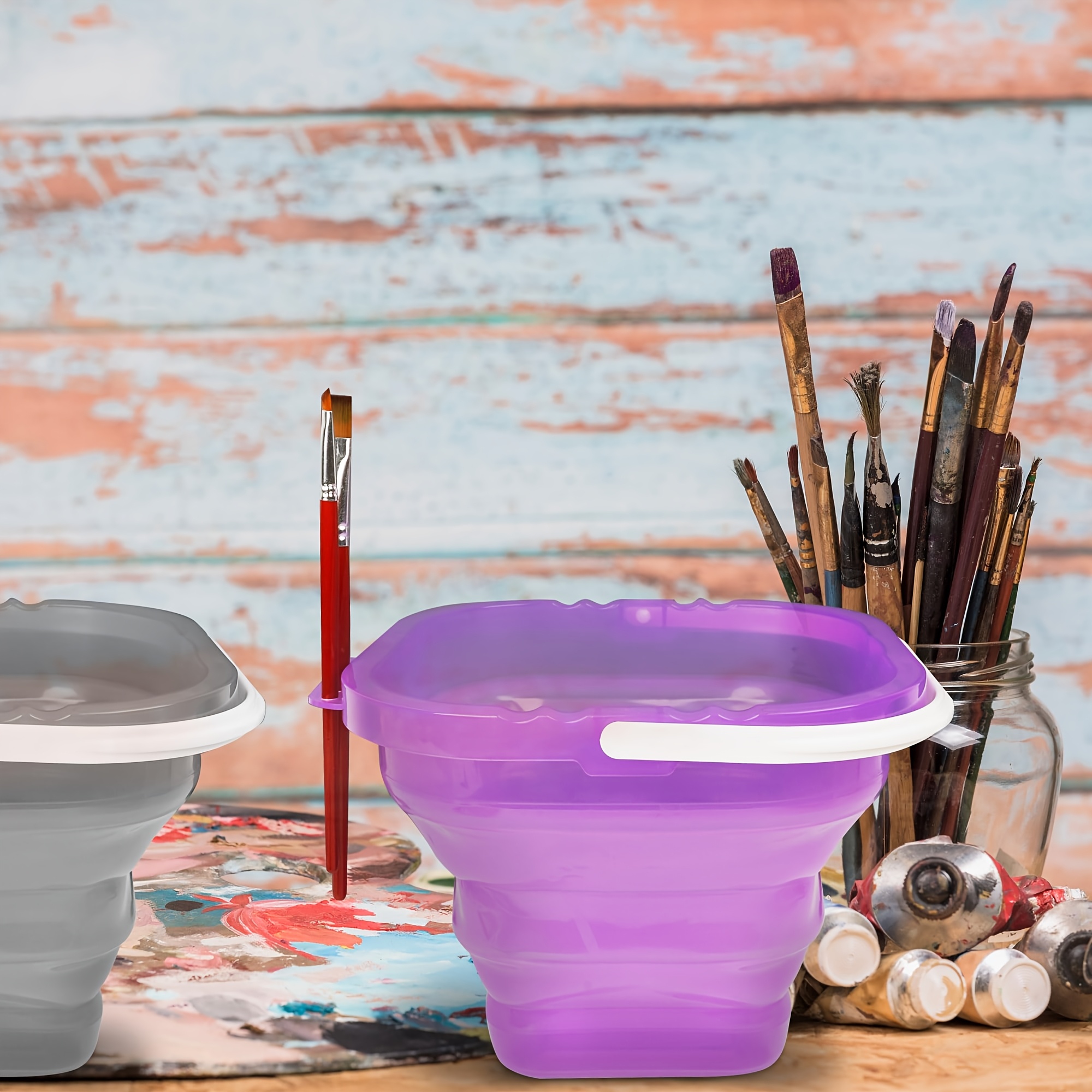 2 pack collapsible washing bucket foldable portable brush wash tub lightweight suitable for artists hobbyists outdoor sketching painting space saving Product details 0
