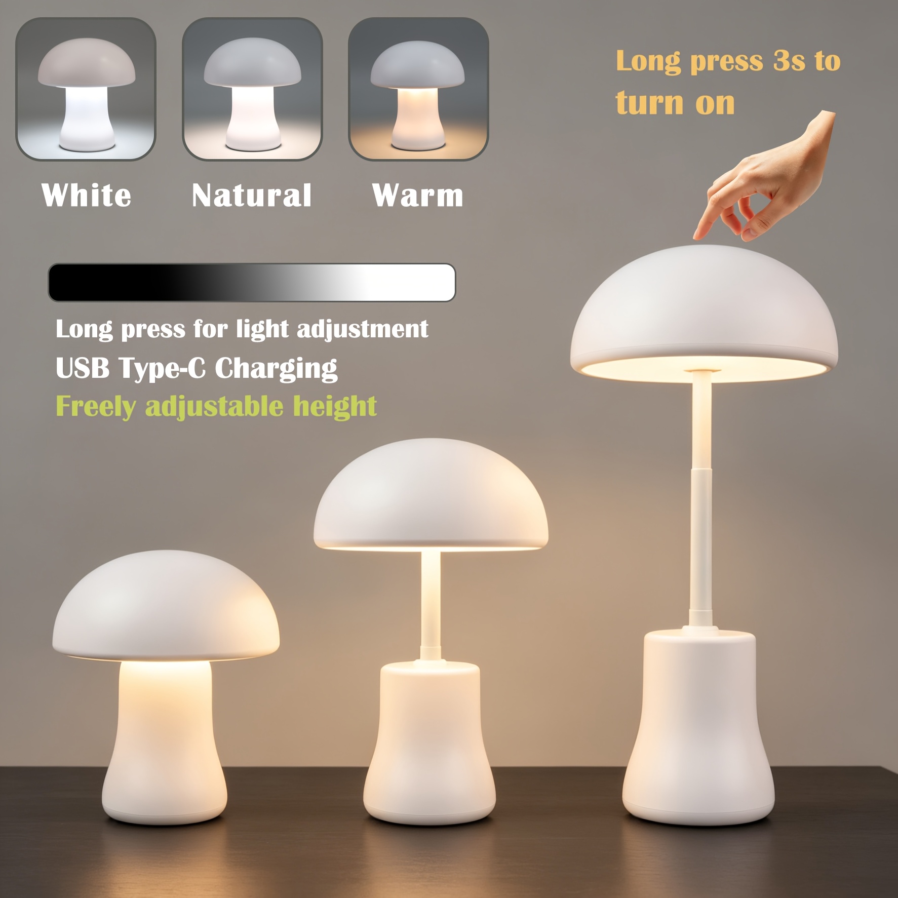 Mushroom Adjustable Desk Lamp, LED Touch Control Night Light