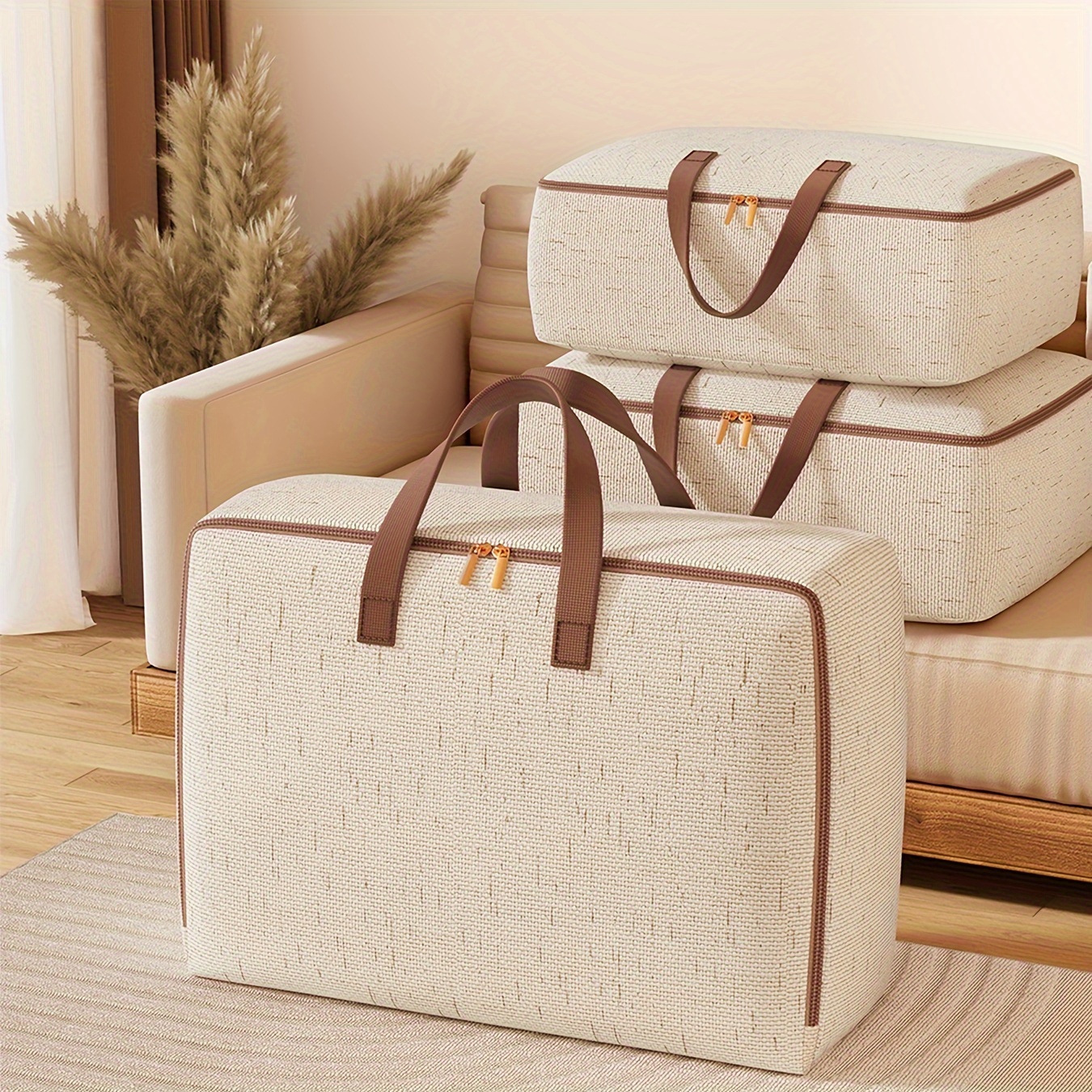 

Sac de Rangement Extra Large avec Poignées Solides & Fermeture Éclair - Organisateur de Placard Polyvalent pour Couettes, Couvertures, Literie et Oreillers