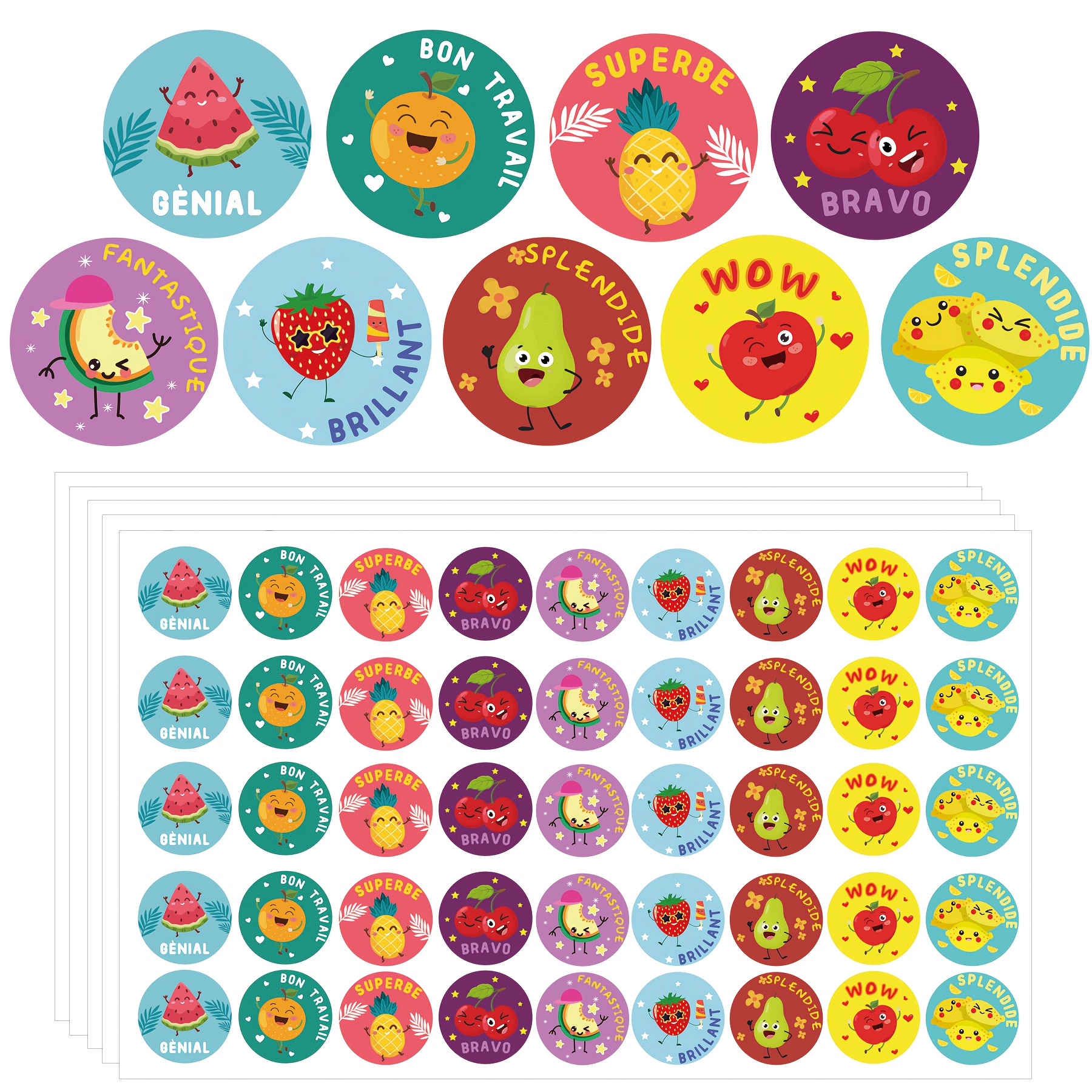 slika predmeta 450   francoskih navdihujočih nalepk, 2,5 cm (1 palčni) motivacijskih nalepk s sadnim motivom, darila za učitelje, nalepke za nagrade v razredu, etikete za učiteljske potrebščine