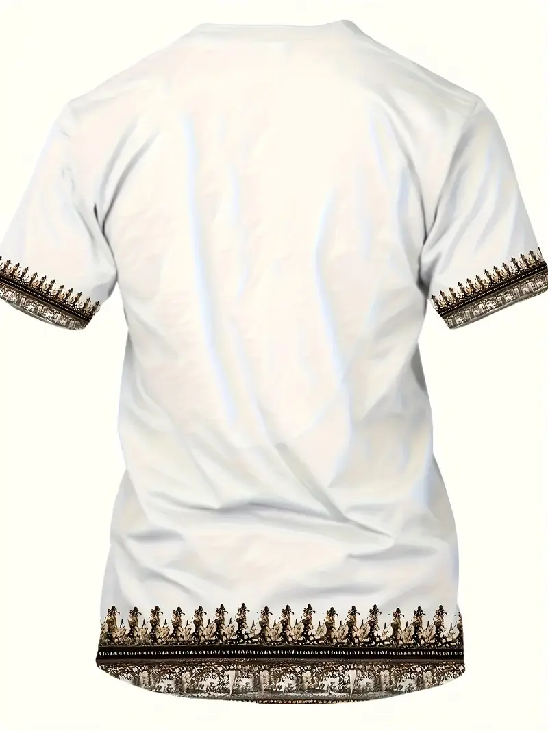 mens graphic pattern neck and short sleeve t shirt for summer leisurewear casual and comfy tops for men details 1