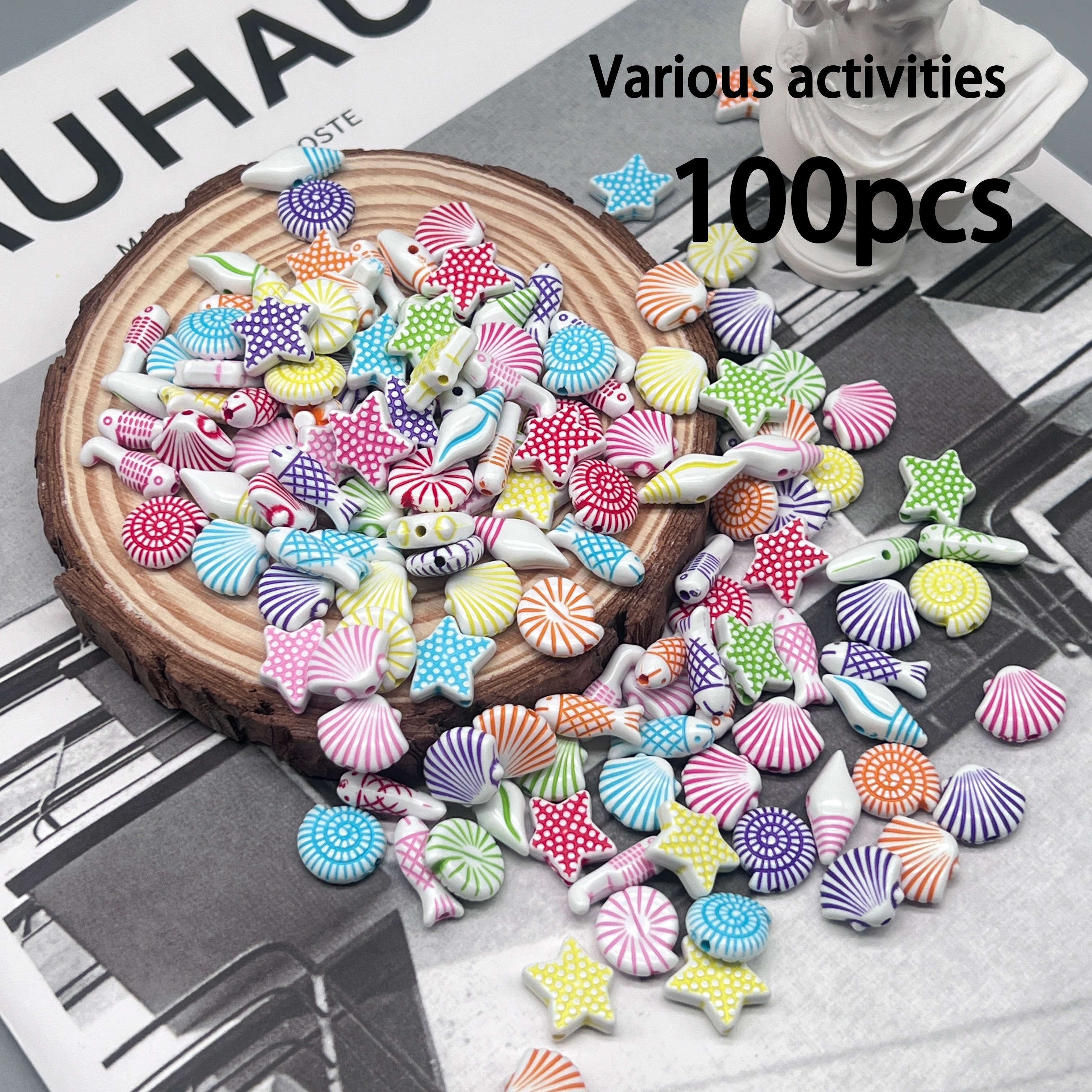 

100pcs Water Washed Mixed Color Mixed Style Starfish, Seashells, Snails, And Other Loose Bead Handmade Diy Material Jewelry Accessories