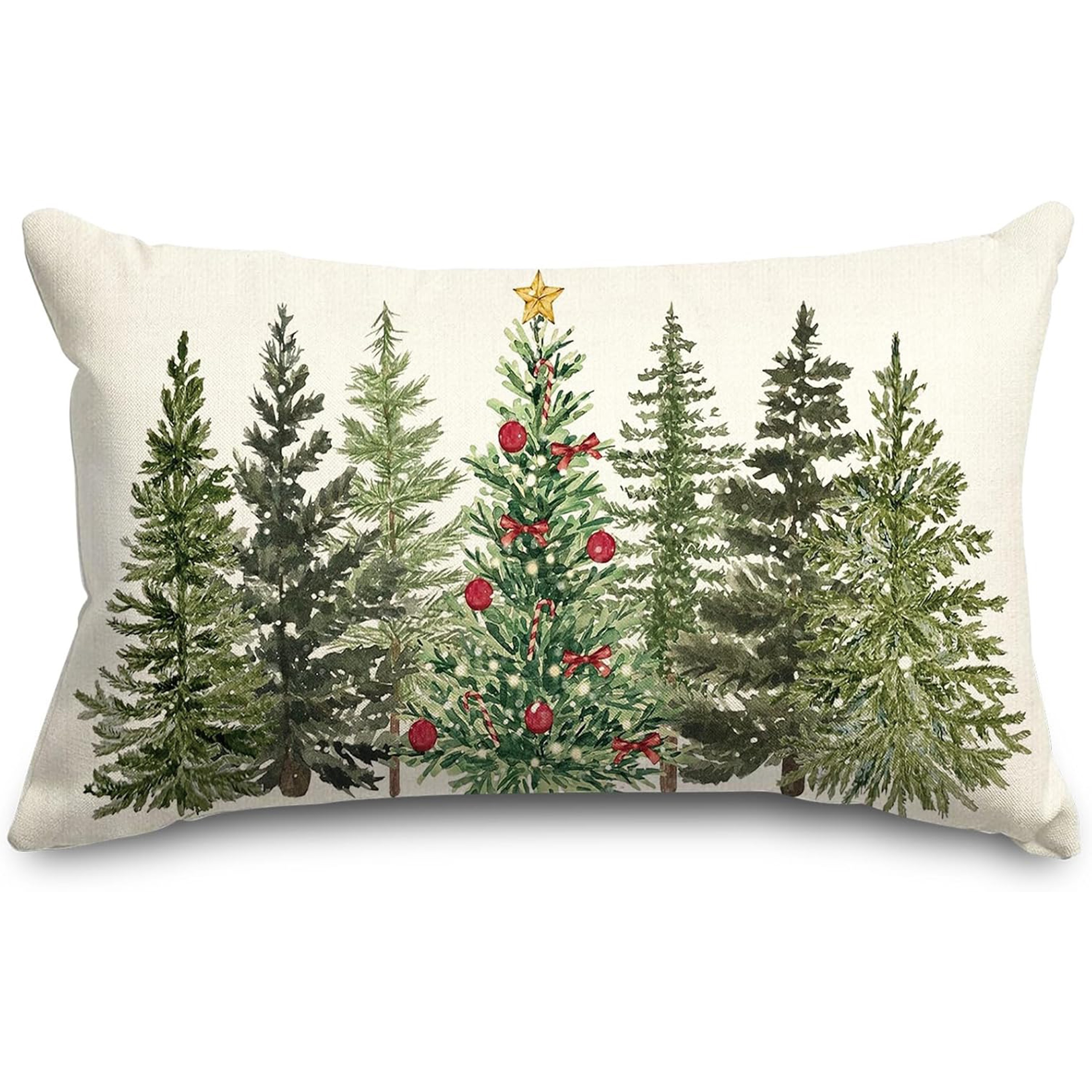 

1pc Linen Christmas Pillow Cover, Watercolor Design, Contemporary Style, Zipper Closure, Machine Washable, Multiple Sizes, Woven Fabric, For Home, Farmhouse, Couch, Sofa, Car Decor