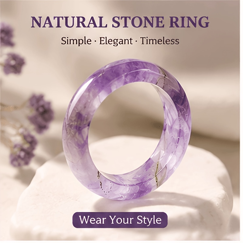 TEMU 1pc Women's Amethyst Texture Plain Band Wide Face Ring, Smooth Polished Easy All-match Daily Decorative Ring Small Jewelry