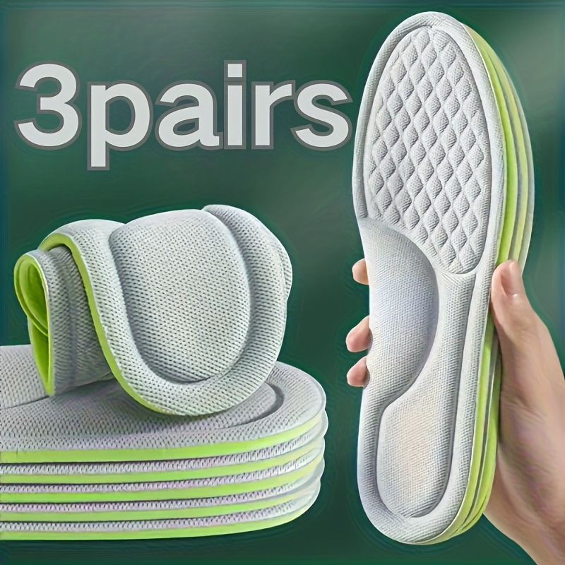 Three Pairs of Memory Foam Insoles Suitable for Both Flat And High-Heeled Shoes, Running Footwear, Featuring High-Elastic Shock Absorption Inserts That Absorb Sweat And Enhance Comfort