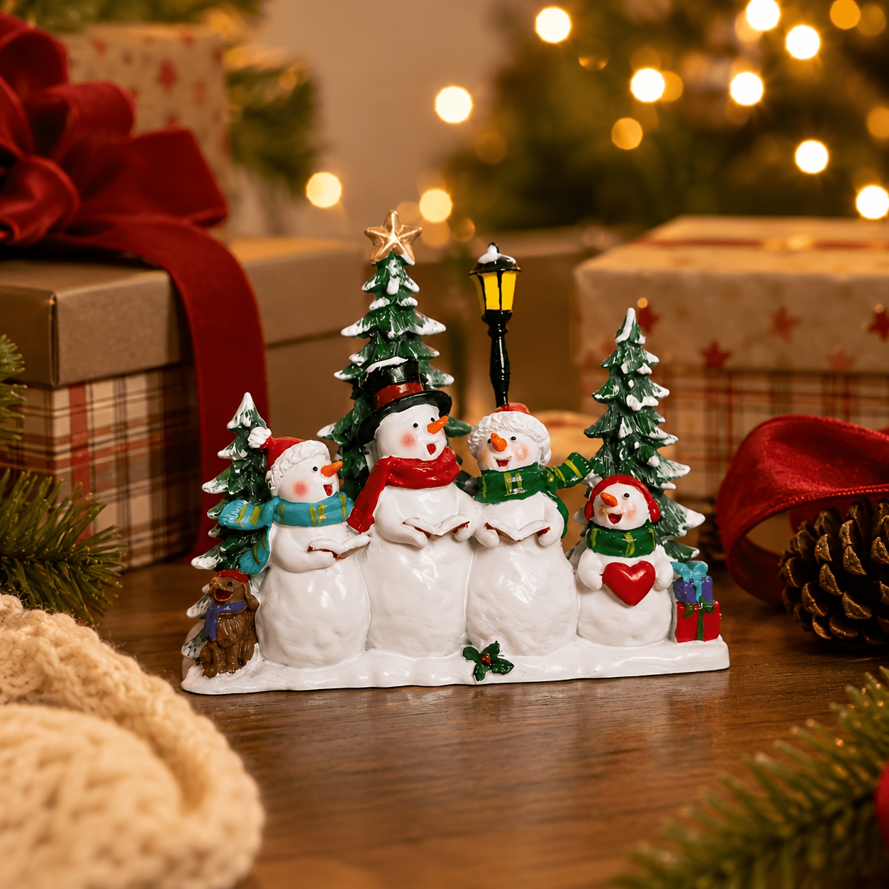 TEMU 1pc Creative Christmas Decorations 4 Small Snowmen Holding Books To And Cute Puppies Christmas Tree Gift Bag Statue Christmas Home Desktop