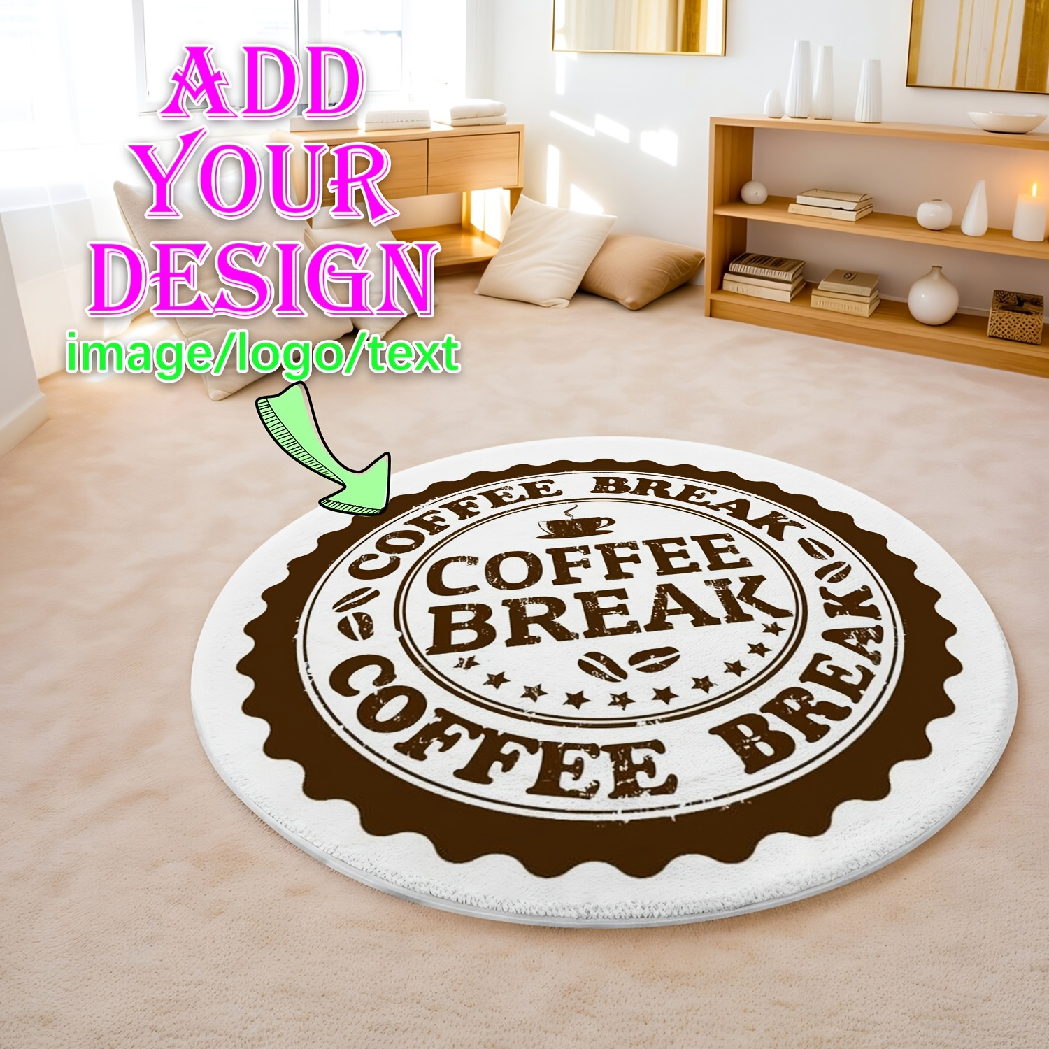 TEMU Custom Personalized Round Rug, Velvet 850g/m², Machine Washable, Customizable With Photo/logo/text, Suitable For Business, Bedroom, Living Room,