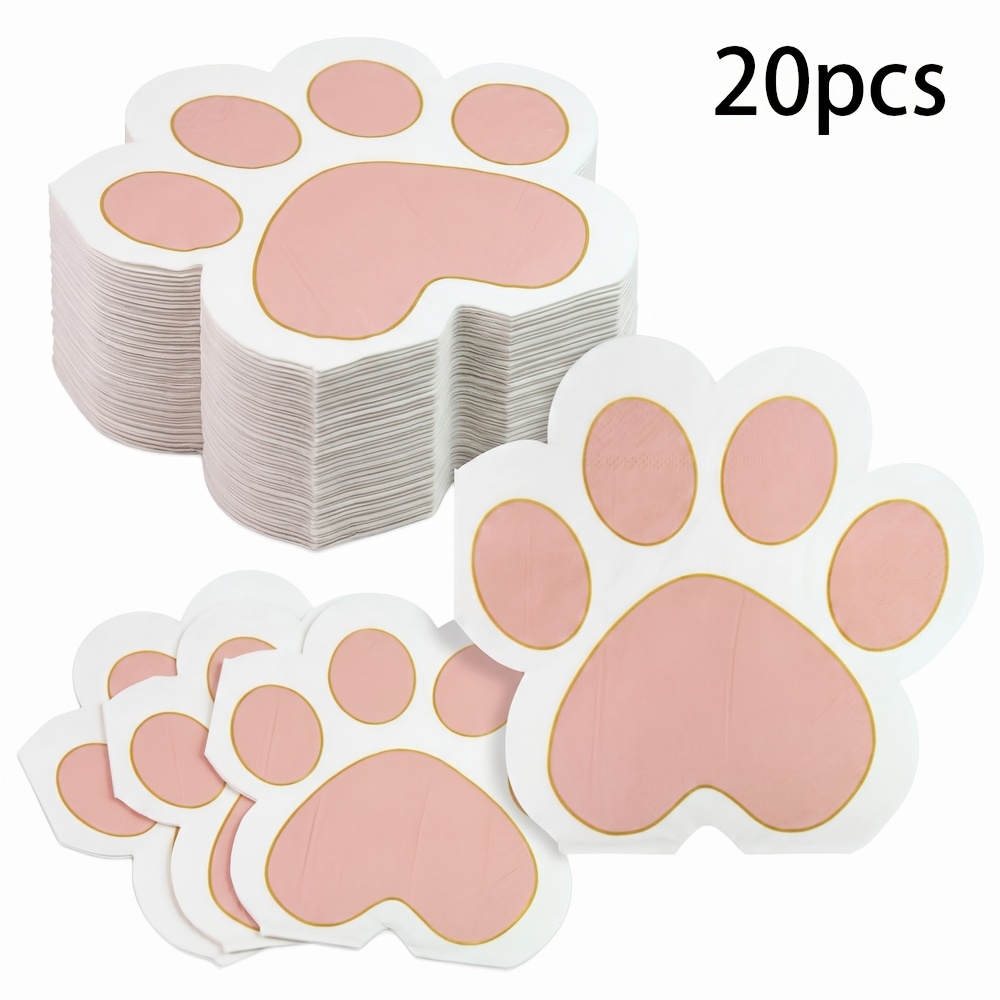 TEMU Lot de 20 serviettes en papier mignonnes de patte, 2 épaisseurs, 6,5 pouces, serviettes de et rose avec bordure dorée, serviettes en papier