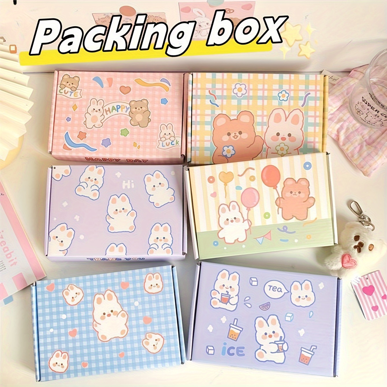 

Random 2pcs Cute Cartoon Rabbit Puppy Small Animal Pattern Carding Logistics With Airplane Box Cute Packaging Box Gift Box Journal Packaging Box