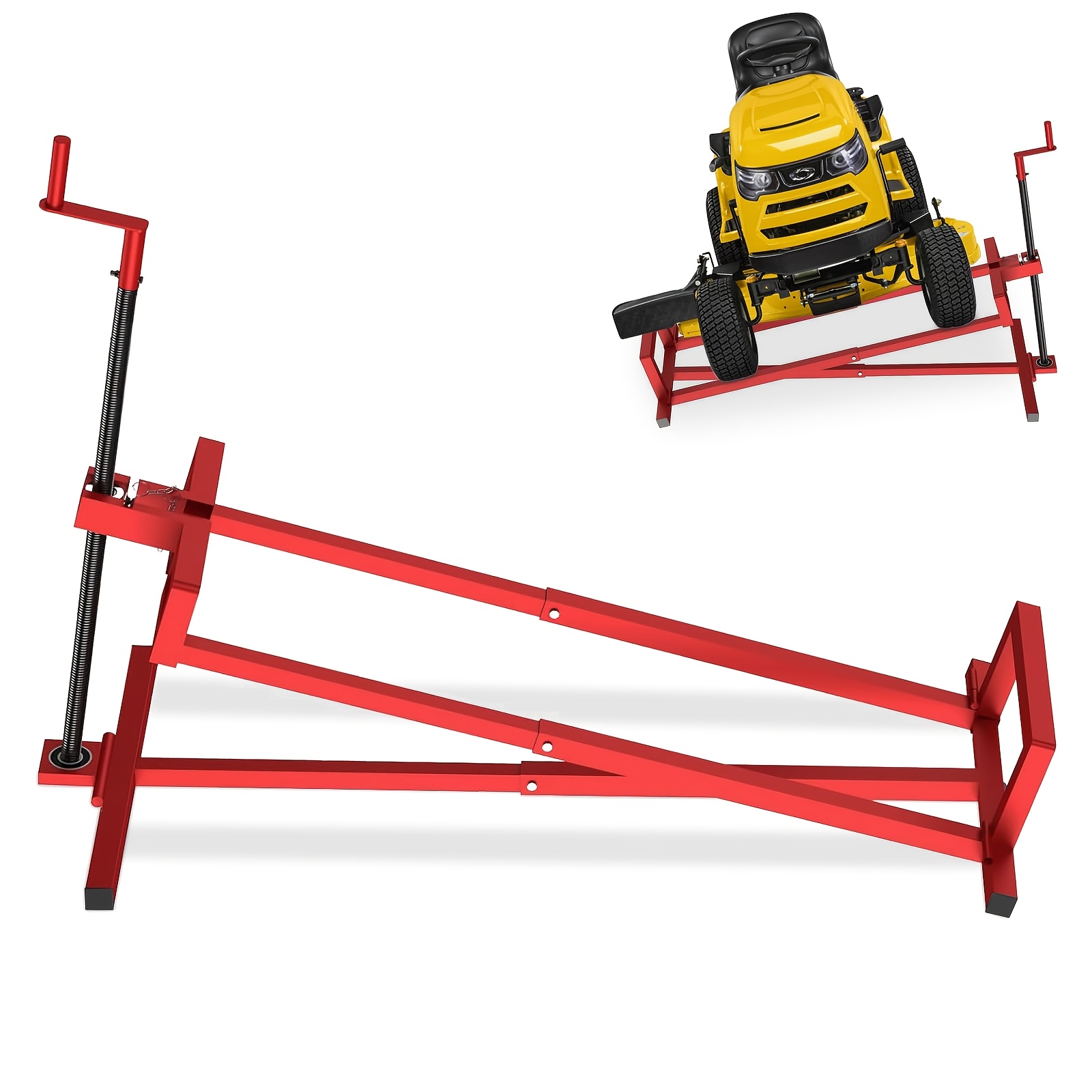 item picture 890 lbs capacity lifting jack for garden tractors riding lawn mower maintenance lift with hand crank and power extension handle telescopic maintenance jack