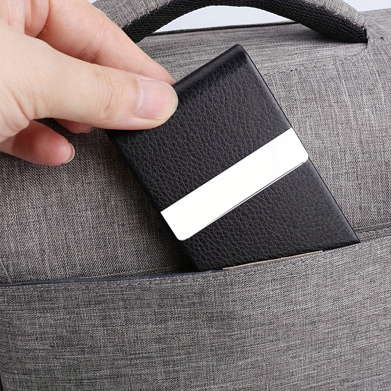[Magnetic Business Card Holder] 1pc ANWM HOME PU Leather Business Card Holder | Stainless Steel Credit Card Case, Fashionable Office Supplies Gift for Professionals, Business Card Storage | Sleek PU Leather Design | Magnetic Clasp