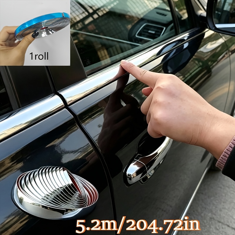 TEMU 1 Roll Car Decoration Strip, Door Protection Strip, Door Edge Strip, Silvery Chrome Strip For Fashionable Shine To Car Windows, Car Additions,