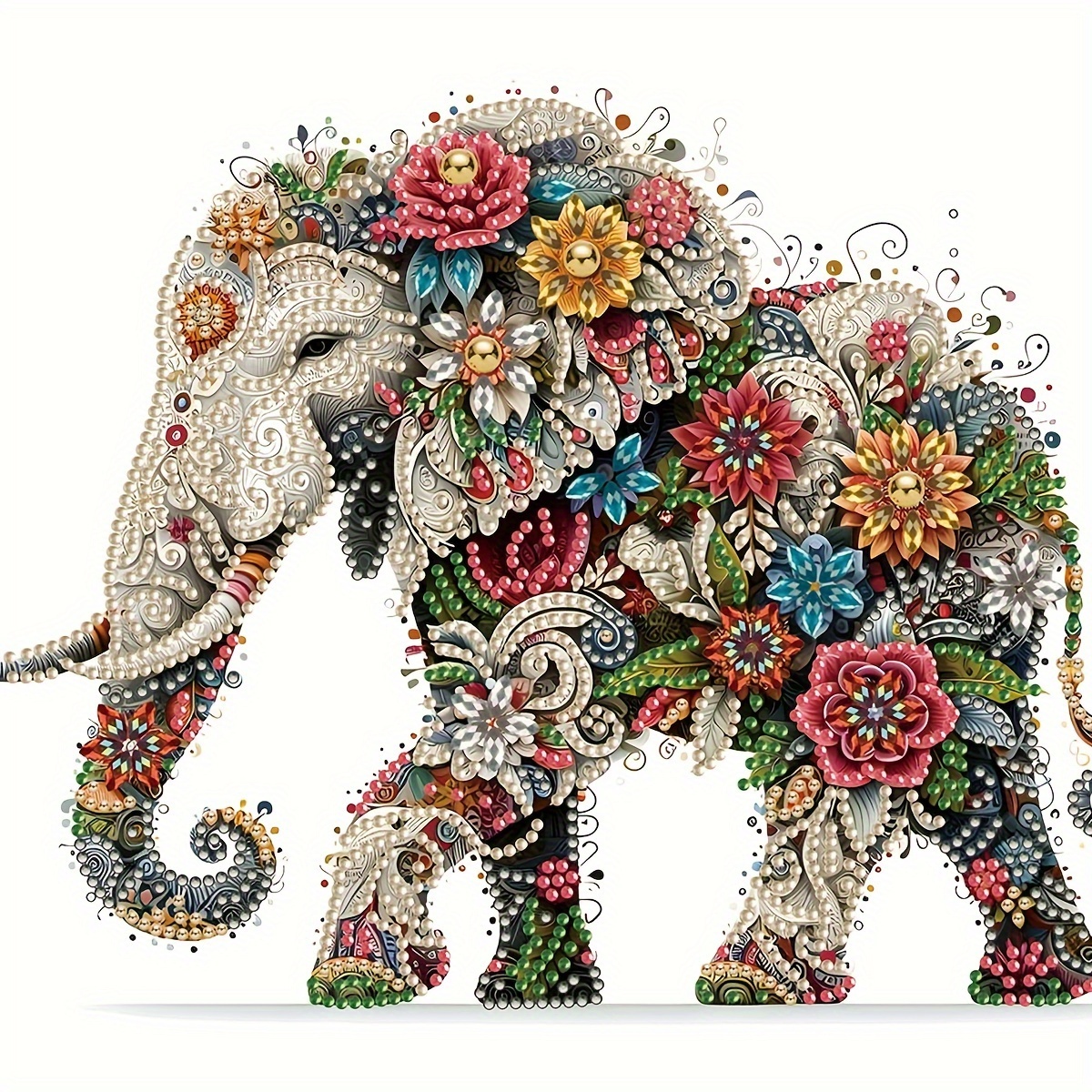 

Diy 5d Diamond Painting Kit - Colorful Floral Elephant Design, Special Shaped Crystal Art, Frameless Canvas Mosaic Craft For Home Wall Decor & Gifts Elephant Diamond Painting Kits Elephant Diamond Art