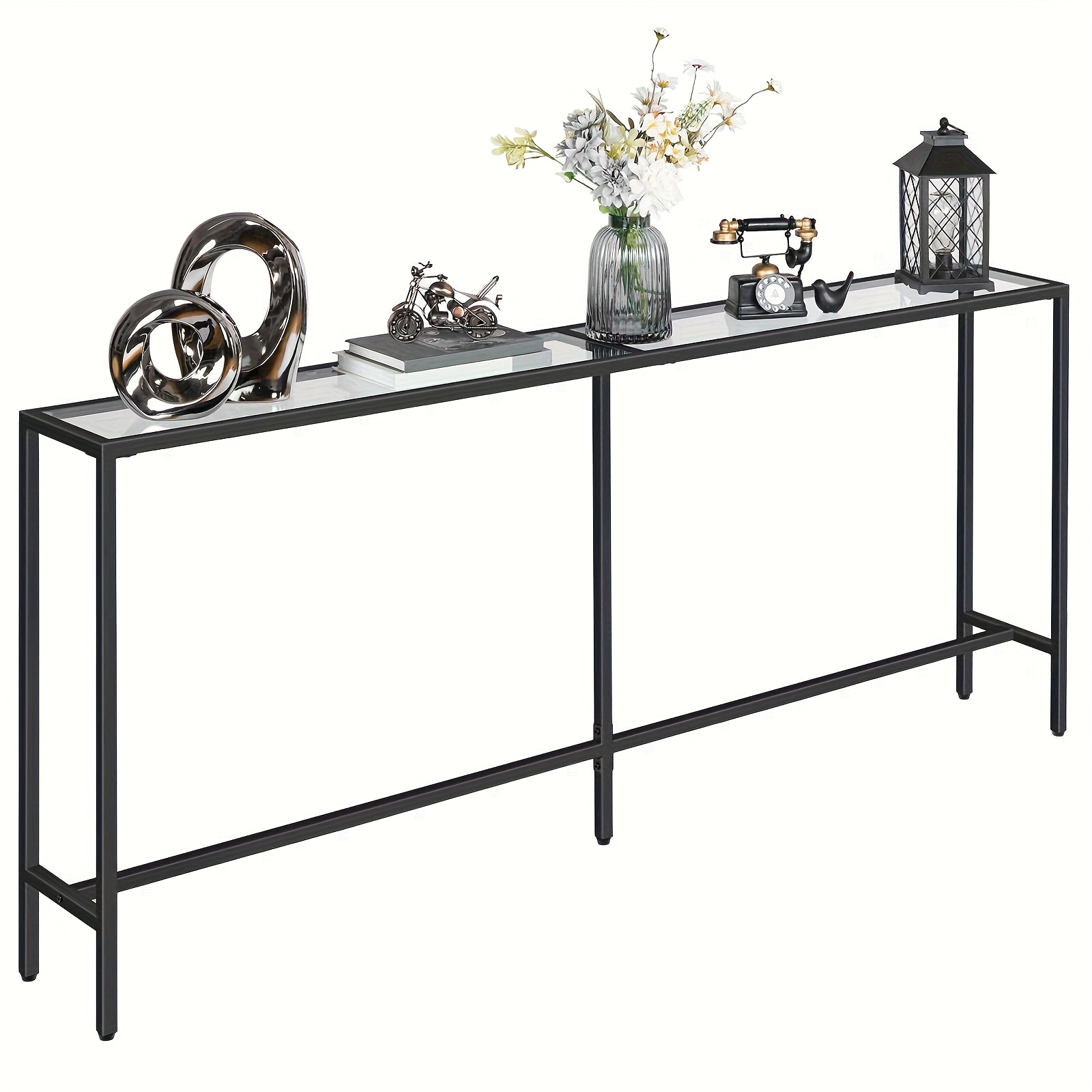 TEMU 180cm Black Glass Console Table, Contemporary Entry Table, Ideal For , Living Areas, And Compact Spaces, Easy To Put