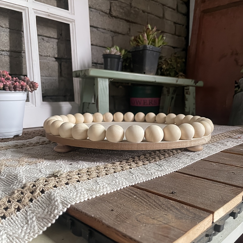 1pc Round Wooden Bead Tray, Suitable for Home Decoration - Dot Design, Perfect for Living Room, Coffee Table, Kitchen Table or Farmhouse Tray