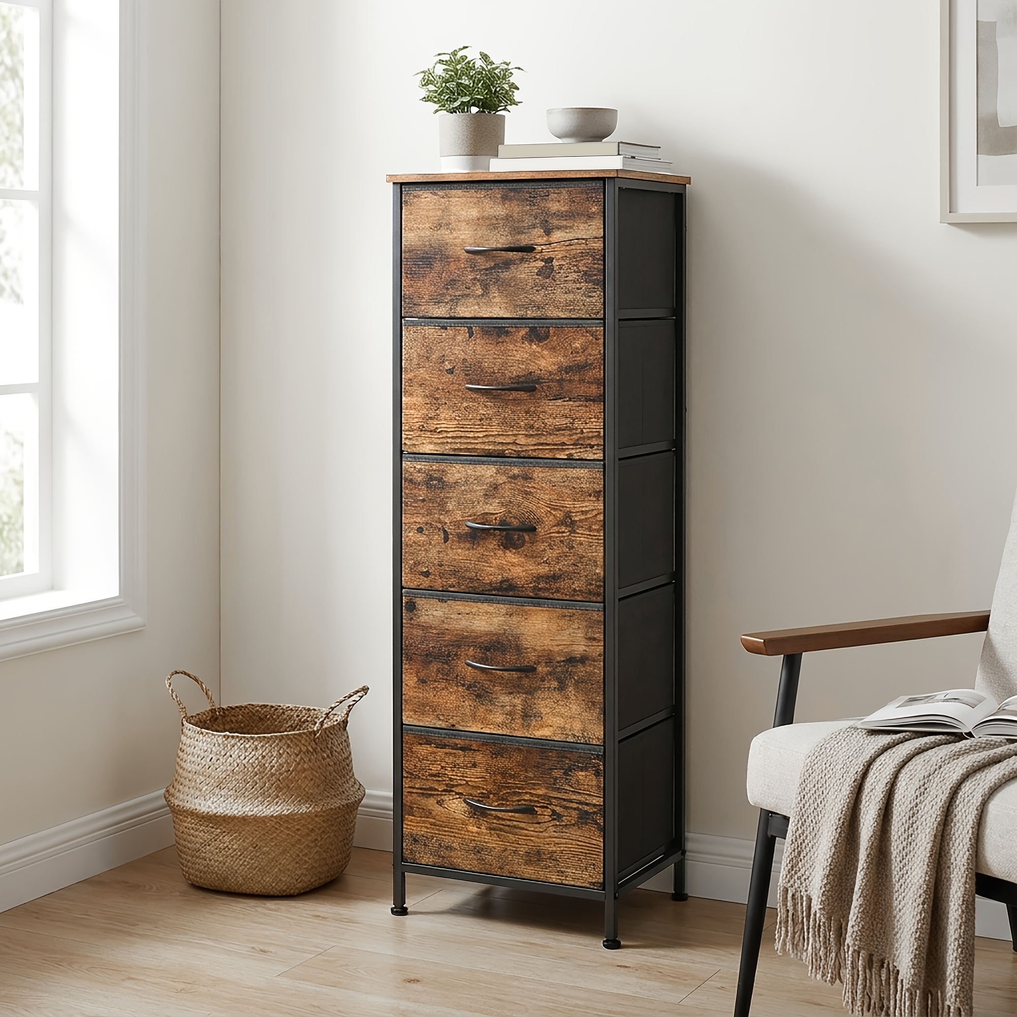 Image of Collection - Chest Of Drawers, Cabinet, 30 X 39.6 X 116.7 Cm, Storage Cabinet, For Bedroom, Hallway, Living Room, Steel, 5 Drawers, Modern