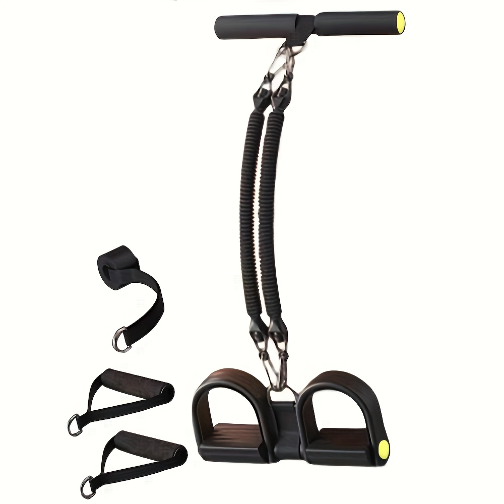 [Durable Pedal Puller] Durable Adjustable Resistance Sliding Pedal Puller | 4-Strand or 2-Strand Pull Cord with Footrest and Handle for Sit-Ups and Fitness Training, Black EVA Material with Two Handles and a Door Clamp