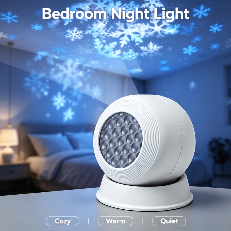 TEMU 1pc Dynamic Rotating Led Projection Lamp, Snowflake Dynamic Projection, Suitable For Bedroom, Living Room, Party, Birthday Gatherings, And