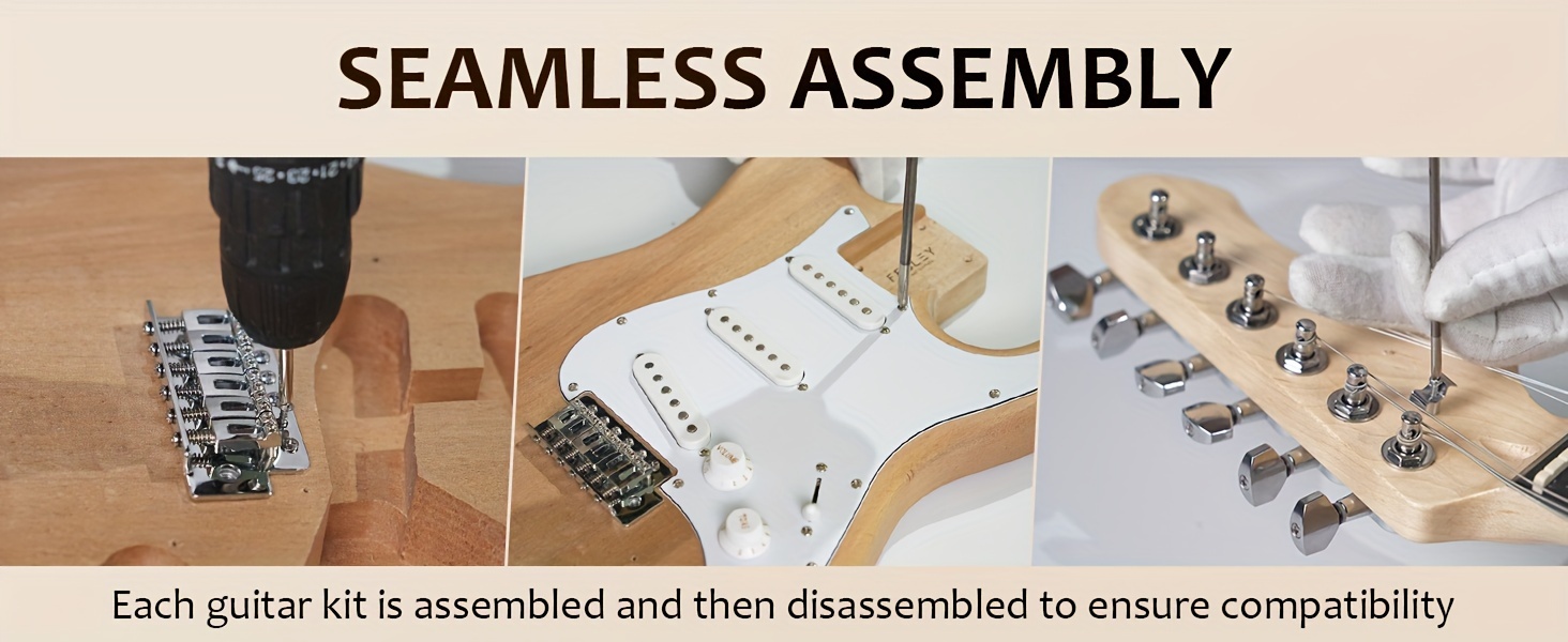 Fesley DIY Electric Guitar Kit, Build Your Own Guitar Kit with Poplar Body & Canadian Hard Maple Neck, ST Style, 6 Strings, SSS Pickups, Solid Construction, Fretboard Design, Natural, Music Craft Project, Home Guitar Assembly, String Instrument Kit, Instrument Builders, Hobbyist Musicians