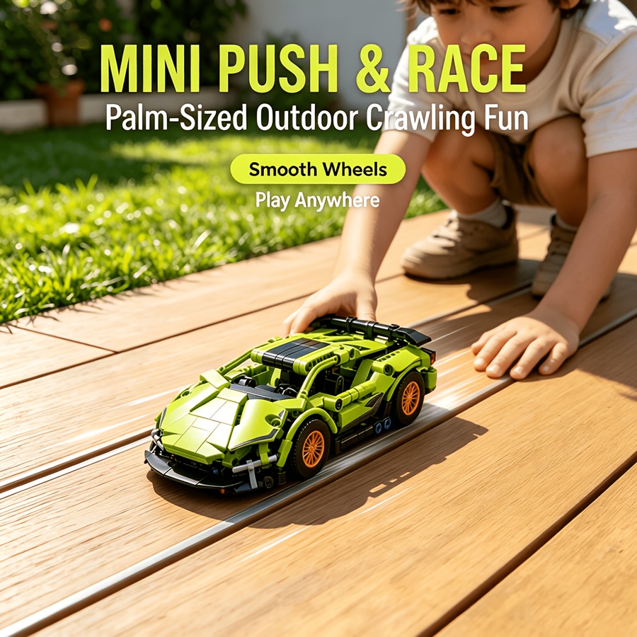 TEMU 321pcs Small Mini Car Building Blocks! Precision Particles Are Assembled, Mechanical Structure Details Are Full, Fluorescent Green Body Outlines