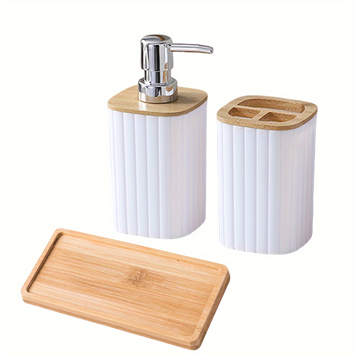 Matte Black Bathroom Accessory Set 3pcs Bathroom Vanity Countertop Lotion Soap Pump Dispenser Toothbrush Holder And Tray Set