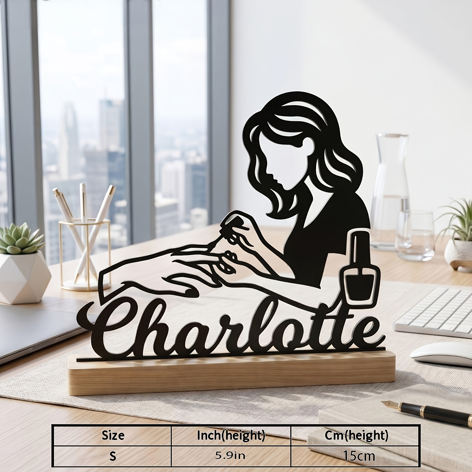 TEMU Collection Level Figurine, Personalized Nail Artist Badge, Customized Desktop Ornament With Base, Fashionable Decoration Gift, For Beauty