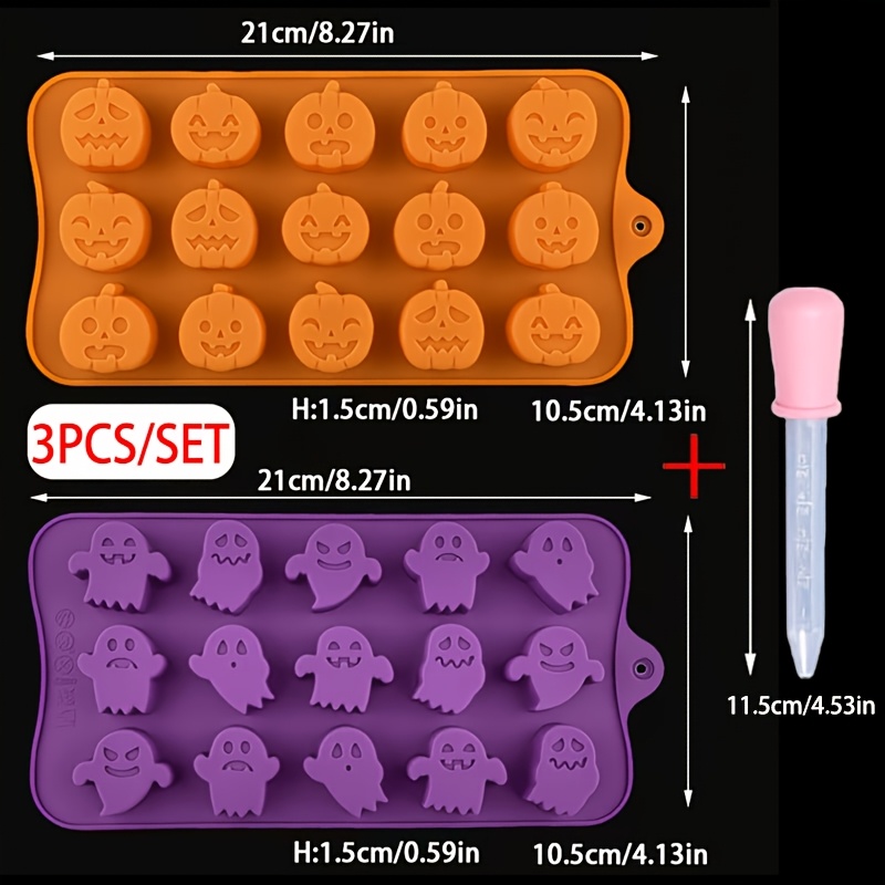 TEMU 3pcs 15- Halloween Silicone Mold Pumpkin Design Scent Candle Gypsum Epoxy Resin Car Stone Wax Sheet Party Atmosphere Decoration Handmade Holiday