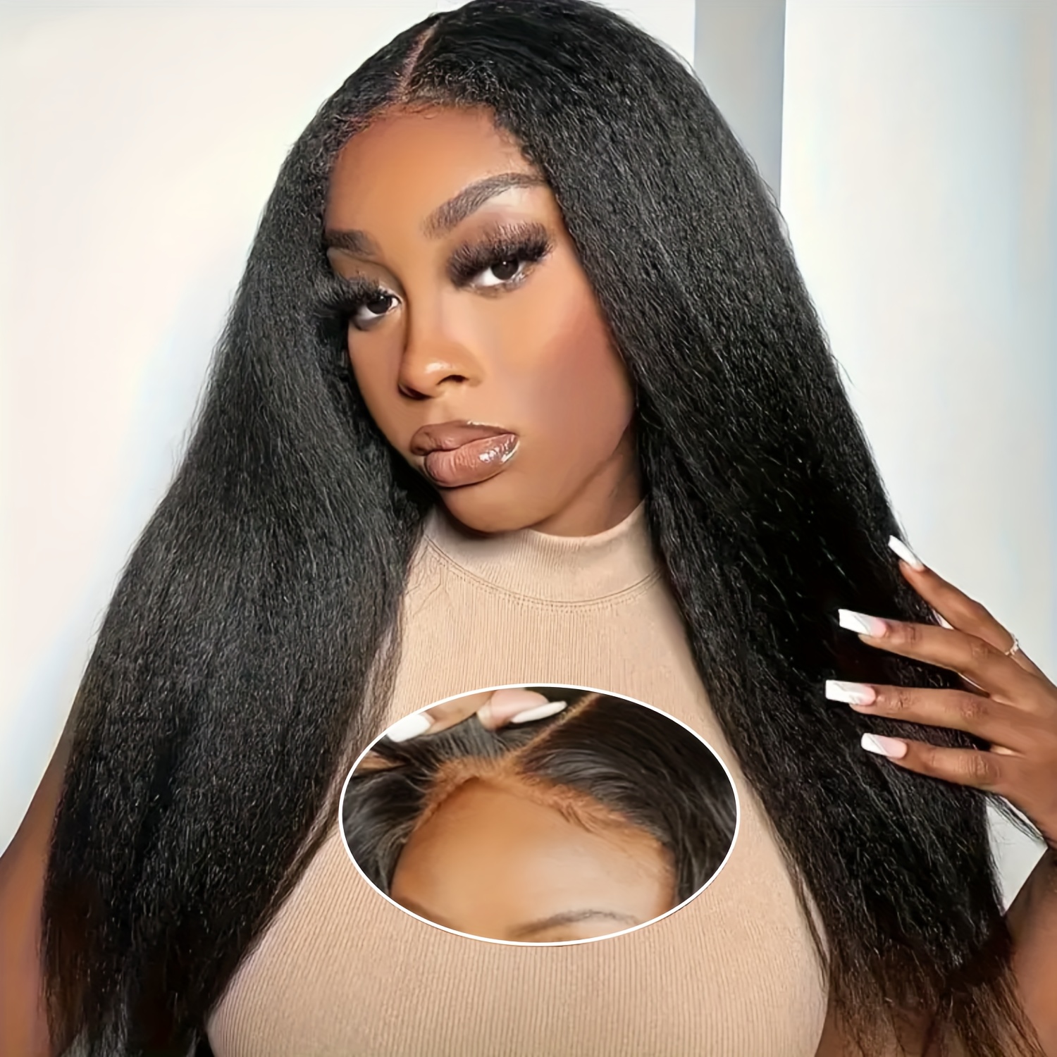 TEMU 250 Density Glueless Wig Kinky Straight 5x5 Hd Lace Front Wigs Human Hair Pre Cut 12a Brazilian Straight 5x5 Hd Lace Closure Human Hair Wigs For Women Glueless Wig