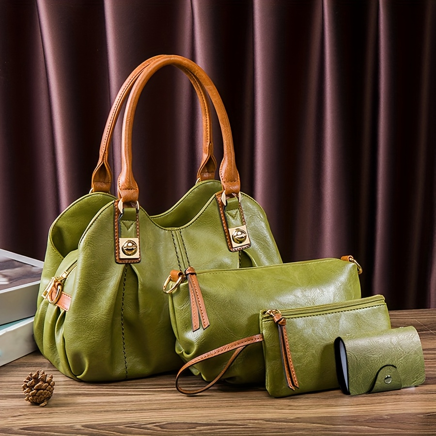 Image of 4pcs Retro Women', Handbag, Crossbody Bag, Clutch Bag, Card Holder, Versatile, Easy, Multi-functional, Multi-occasion Women', Women's Handbag, Shoulder Bag, Mother- Bag, Four-piece Set Combination
