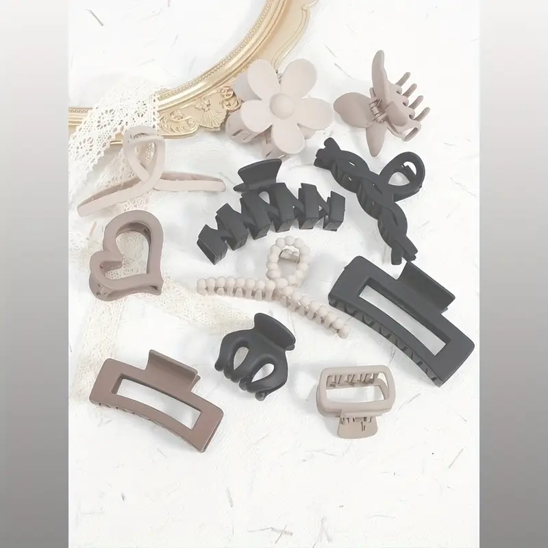 women s large hollowed out   flower hair clip set - elegant beige & black baroque-inspired hairpins with large statement clips, beads & flowers for parties, daily wear, back to school - durable hair accessories in neutral tones (beige, black, white, brown) - versatile for braids, buns, ponytails Product details 4