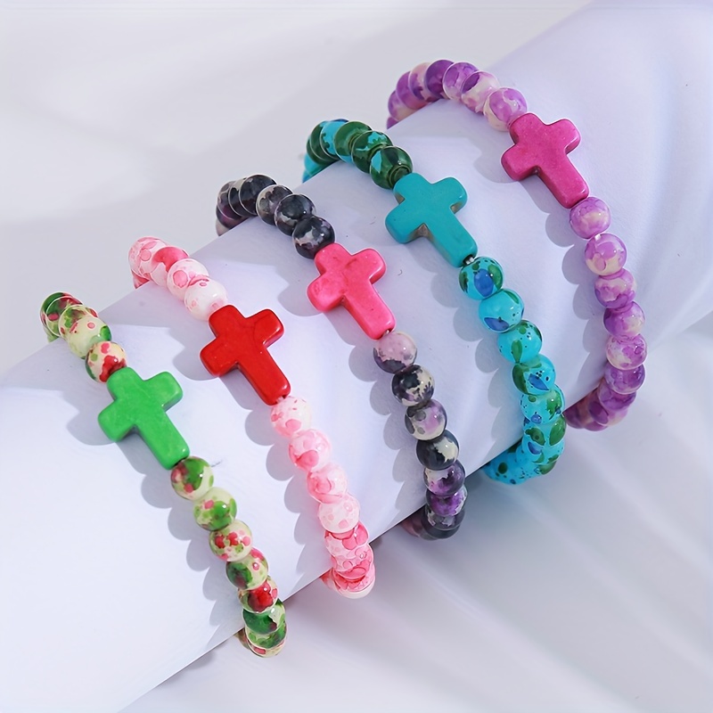 Boho Style 6mm Turquoise Cross Bracelet for Men & Women