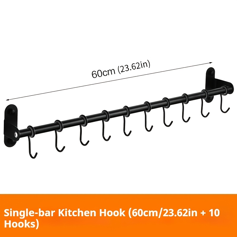 TEMU Hole-free Kitchen Hanging Rod Wall-mounted Kitchen Storage Rack, A Wall-mounted Holder For Spatulas And Other Kitchen Utensils, And Hooks