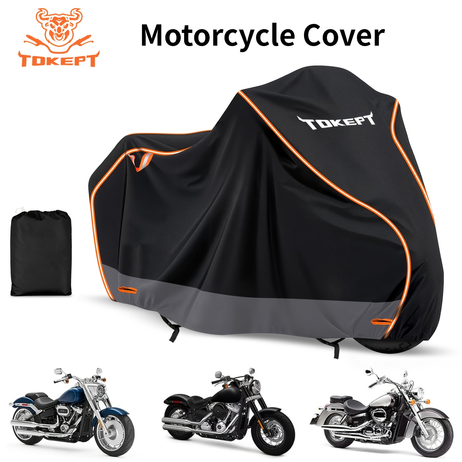 TEMU Tokept Motorcycle Cover, , With Windproof Straps, Reflective Strips, And Storage Pocket; Suitable For Grand Majesty 250/400, -r 600, And Cruiser