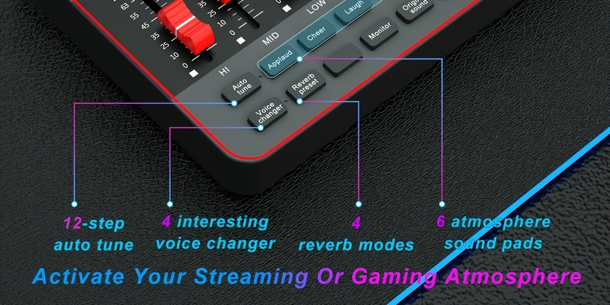 Podcast Equipment Bundle, All-in-One Audio Interface DJ Mixer with 2 Condenser Microphones, Recording Studio Kit Live Sound Card for Singing Broadcast, Live Streaming, Gaming