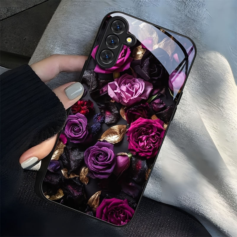 TEMU Phone Case: Purple Rose Cool Black Border Glass Phone Case, Suitable For Galaxy A04 A04s A06 A13 A14 A15 A16 A22 A23 A24 A25 A32 A33 A34 A35 A52