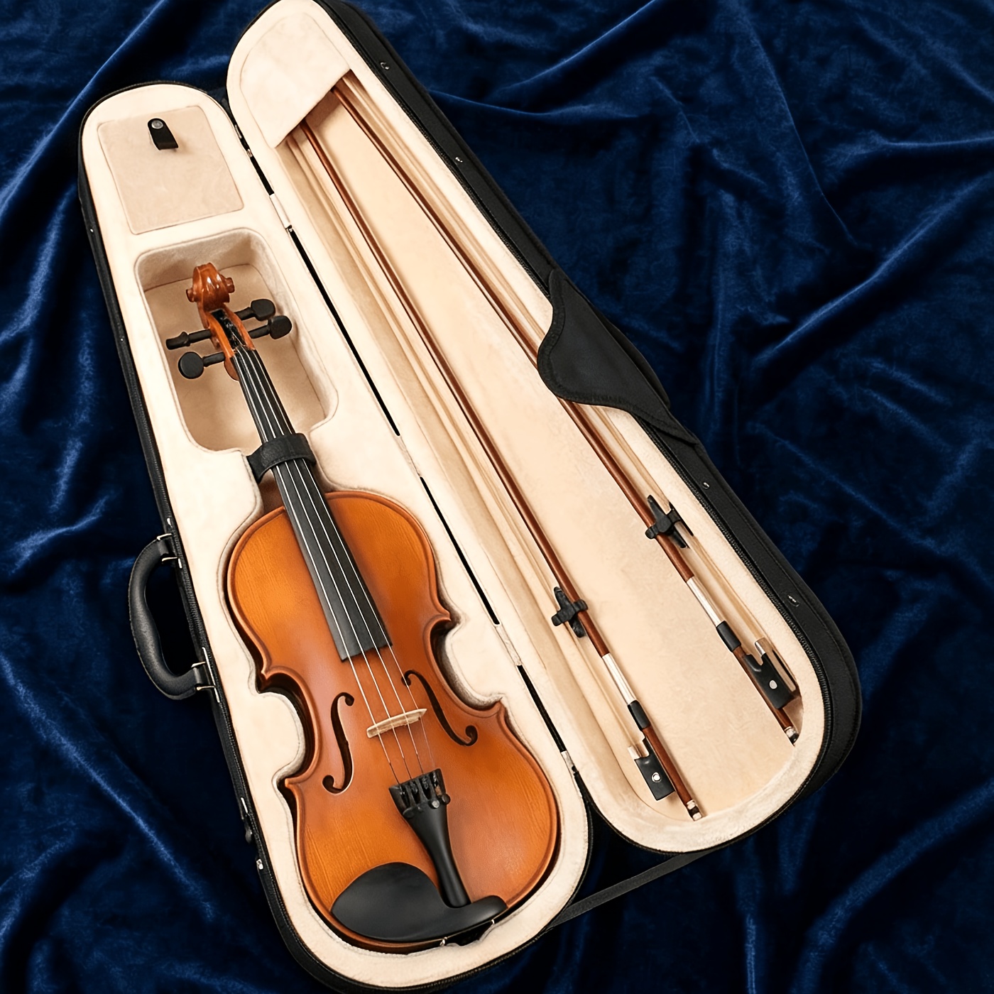 4/4 Full Size Violin Set - Handcrafted Wooden Instrument Kit With Bow, Shoulder Rest And Accessories - Starter Pack For Beginners Students Natural Wood