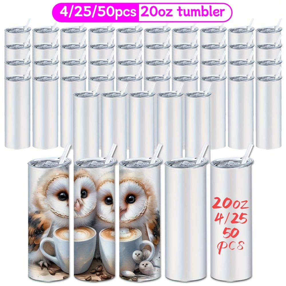 

4/25/50pcs 20oz Sublimation Tumblers Stainless Steel Double Wall Insulated Tumblers Sublimation Blanks With Plastic Straw Valentine's Gifts For Heat Press Machine