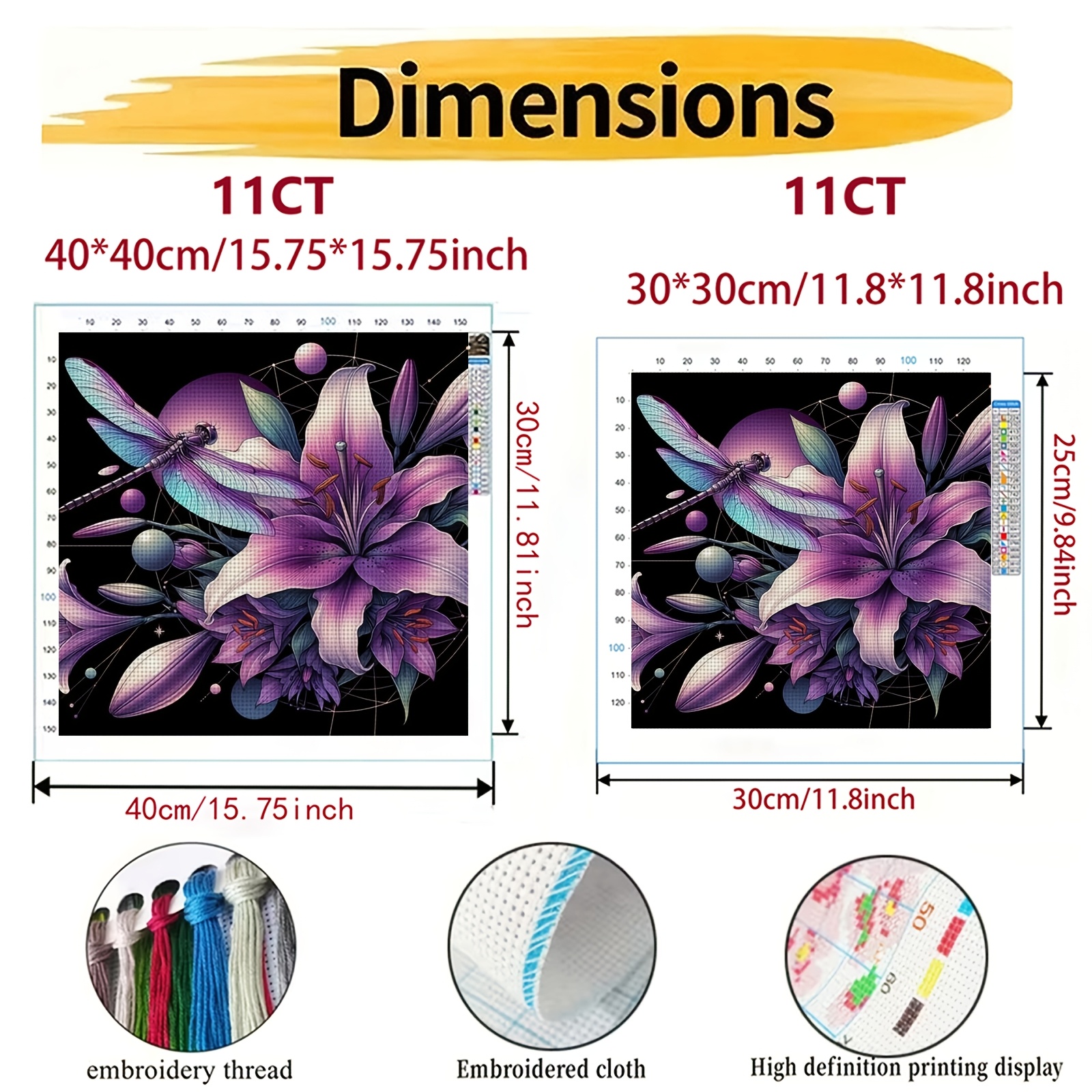 Cross-Stitch Kit, Purple Lily and Dragonfly Design