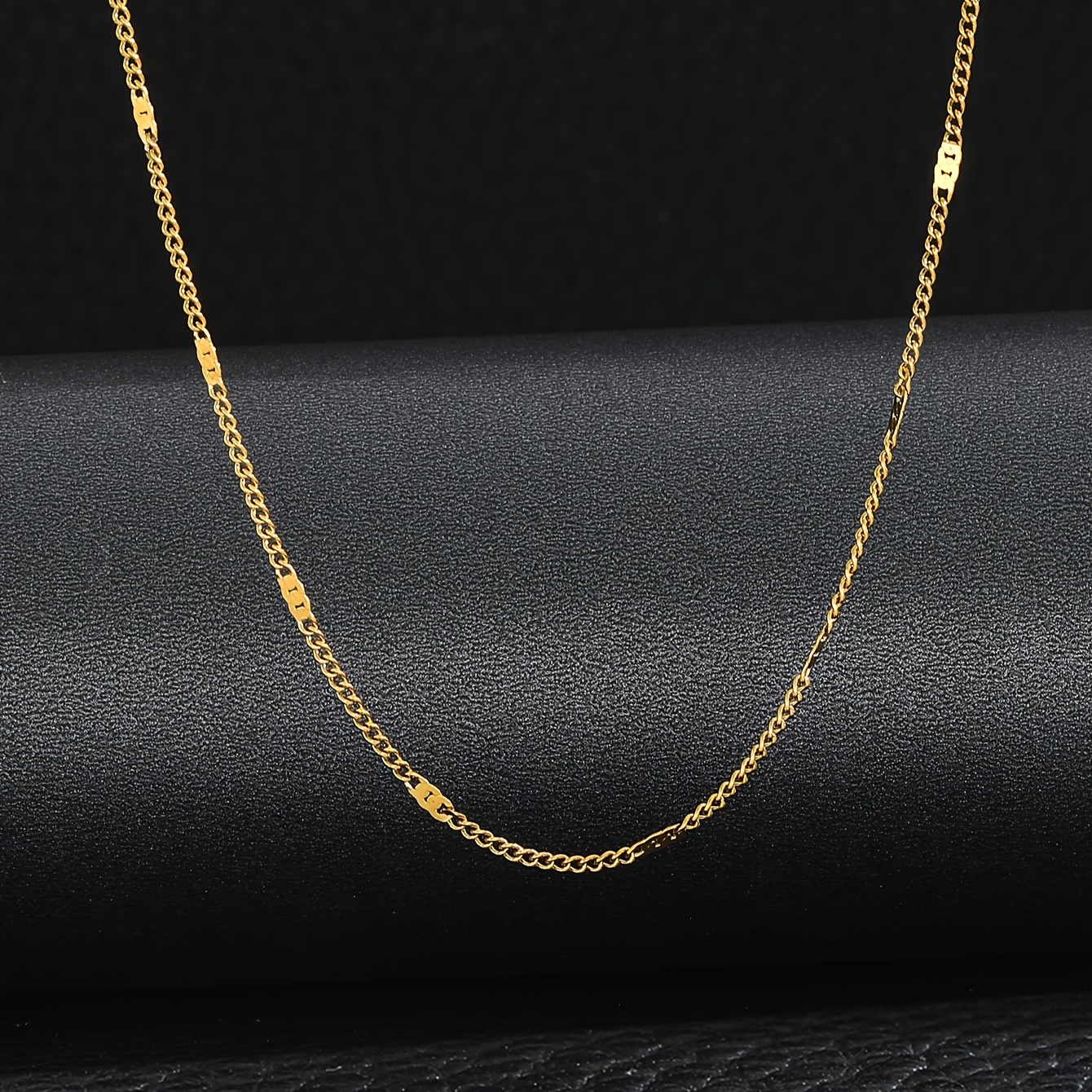 

Golden Color Minimalist Embossed Cuban Chain Necklace Stainless Steel Plated Neck Jewelry Gift