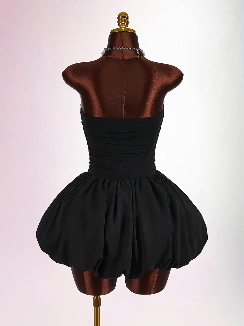 a solid black strapless bubble mini dress summer fashion - Temu Qatar a solid black strapless bubble mini dress summer fashion - Temu Qatar