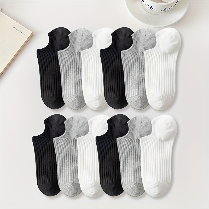 

12 Pairs Solid Boat Socks, Simple & Breathable Low Cut Socks, Women's Stockings & Hosiery