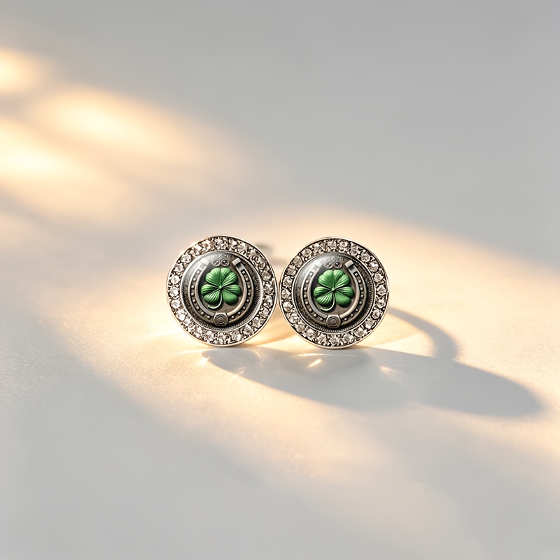 2pcs Classic Horseshoe Clover Stud Earrings Set, Gift