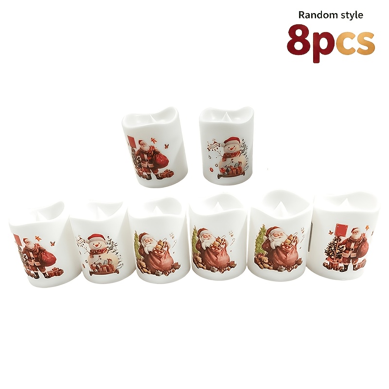 Image of Christmas Battery-powered Flameless Candle Set, Warm Light Led Electric Candles, Snowman Pattern And Santa Claus Pattern (random Style) (8pcs) Suitable For Christmas Party Decoration (with Batteries)