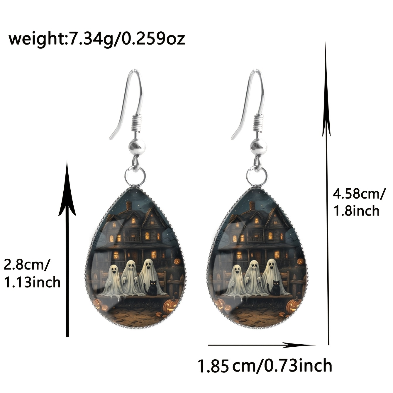 Halloween Ghost Black Cat Pattern Teardrop Earrings