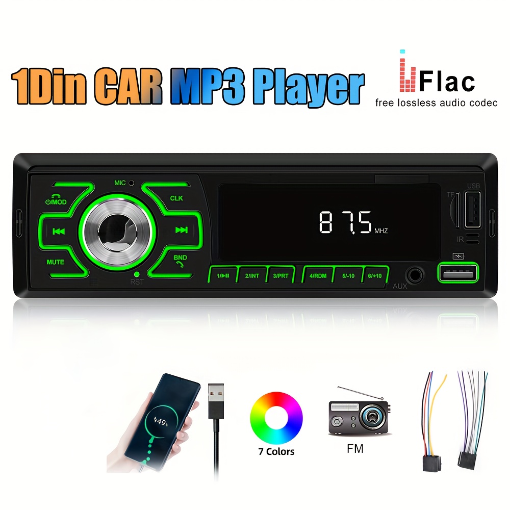 estéreo de carro sem fio mp3 - áudio din para com fm, reprodução de usb/tf card, aux-in & controle por app móvel detalhes 1