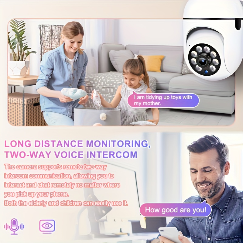 2pcs WiFi Security Camera 360° Panoramic View, PTZ Control, Motion Detection Alerts, Two-Way Audio, Full-Color Night Vision, USB-Powered Indoor/ Surveillance Camera for Home, Office, Store, Garage - Compatible with Smartphone Apps
